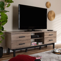 Baxton Studio MH8235-Safari Oak/Ebony-TV Arend Modern and Contemporary Two-Tone Oak and Ebony Wood 4-Drawer TV Stand
